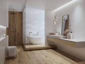 Biała łazienka z drewnem - 7 pomysłów na aranżacje z płytkami Opoczno zdj. 8