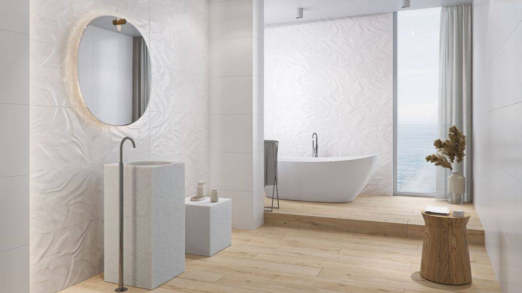 Biała łazienka z drewnem - 7 pomysłów na aranżacje z płytkami Opoczno zdj. 6